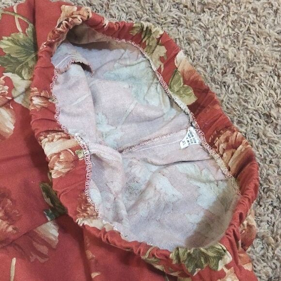 Women's Size XL 100% Cotton Long Floral Pants with Pockets and Scrunch Waist - Picture 4 of 7